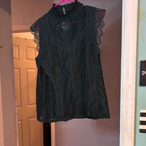 Cable & Gauge Dark Green Lace Blouse Size XL